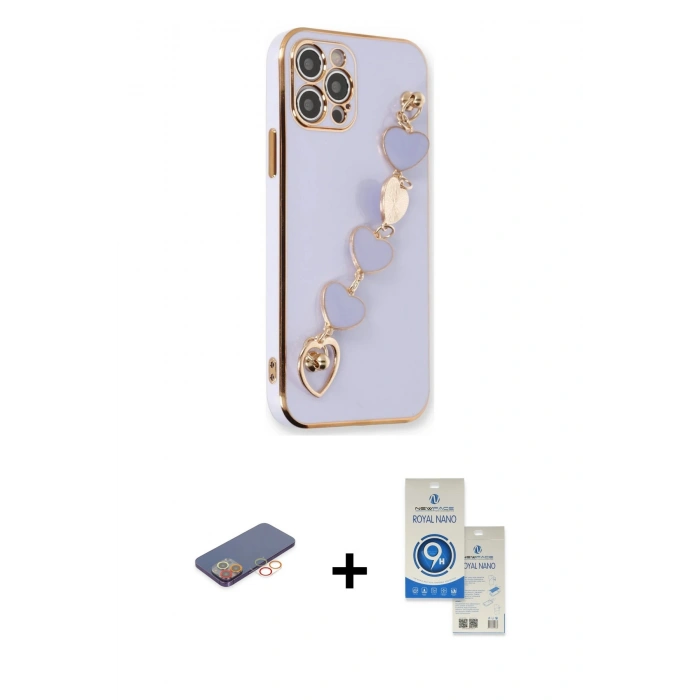 MARSİLYAN™- iPhone 12 Pro Max Kılıf Nova Işık Prime - Şeffaf Royal Nano Ekran Koruyucu + Renkli Kamera Lens Koruma Cam - TU