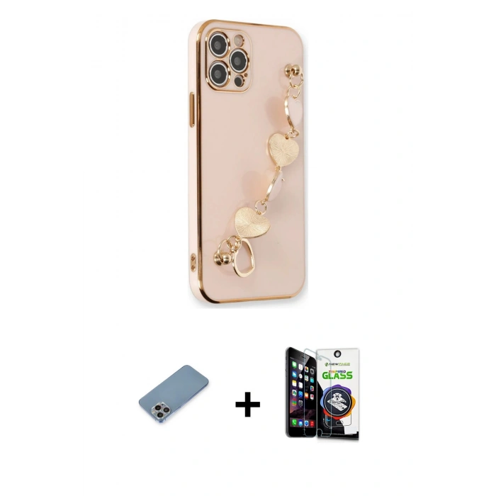 MARSİLYAN™- iPhone 12 Pro Max Kılıf Nova Işık Prime - Şeffaf Temperli Cam Ekran Koruyucu + Gökkuşağı Shine Kamera Lens Koruma Cam