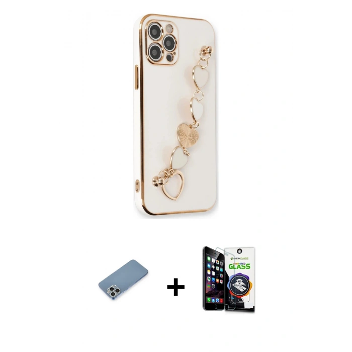 MARSİLYAN™- iPhone 12 Pro Max Kılıf Nova Işık Prime - Şeffaf Temperli Cam Ekran Koruyucu + Shine Kamera Lens Koruma Cam - GS