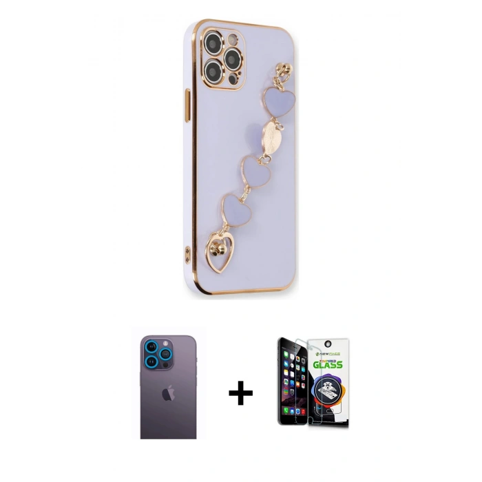 MARSİLYAN™- iPhone 12 Pro Max Kılıf Nova Işık Prime - Şeffaf Temperli Cam Ekran Koruyucu + Neon Fosforlu Kamera Lens - MI