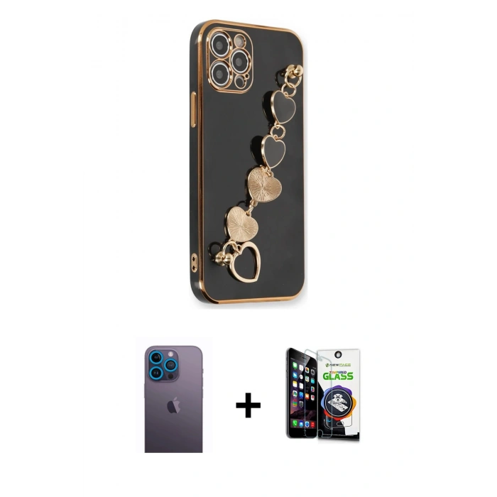MARSİLYAN™- iPhone 12 Pro Max Kılıf Nova Işık Prime - Şeffaf Temperli Cam Ekran Koruyucu + Neon Fosforlu Kamera Lens - MI