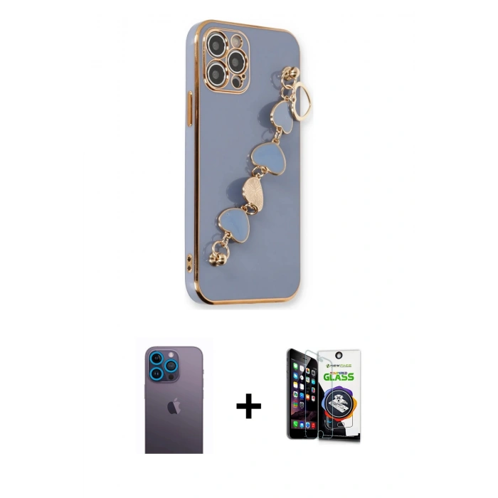 MARSİLYAN™- iPhone 12 Pro Max Kılıf Nova Işık Prime - Şeffaf Temperli Cam Ekran Koruyucu + Neon Fosforlu Kamera Lens - MI