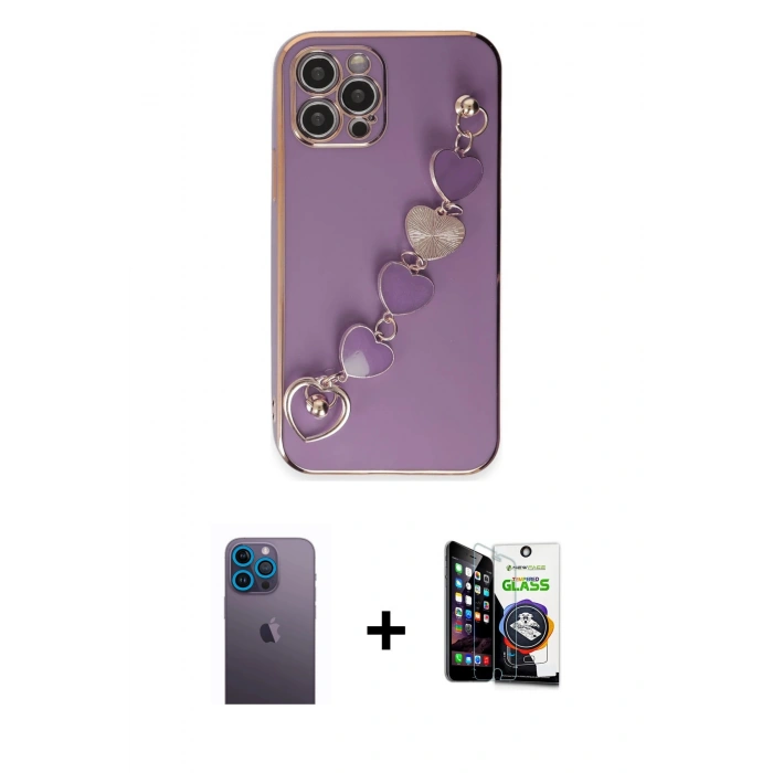MARSİLYAN™- iPhone 12 Pro Max Kılıf Nova Işık Prime - Şeffaf Temperli Cam Ekran Koruyucu + Neon Fosforlu Kamera Lens - MI