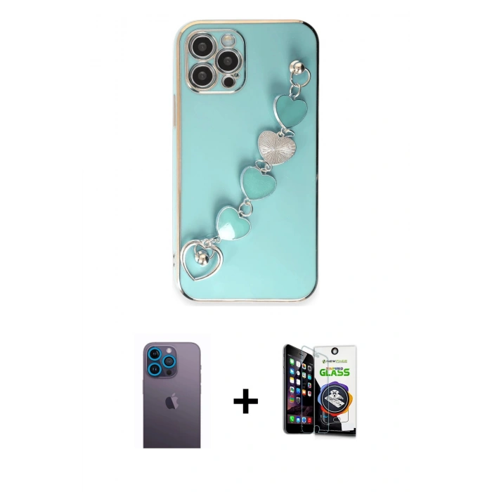 MARSİLYAN™- iPhone 12 Pro Max Kılıf Nova Işık Prime - Şeffaf Temperli Cam Ekran Koruyucu + Neon Fosforlu Kamera Lens - MI
