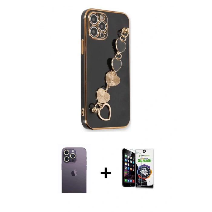MARSİLYAN™- iPhone 12 Pro Max Kılıf Nova Işık Prime - Şeffaf Temperli Cam Ekran Koruyucu + Neon Fosforlu Kamera Lens - BZ