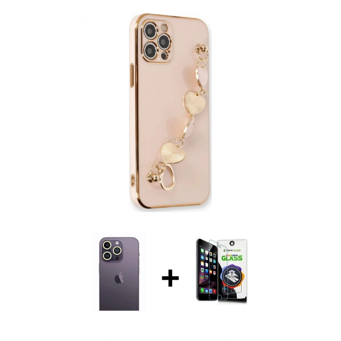 MARSİLYAN™- iPhone 12 Pro Max Kılıf Nova Işık Prime - Şeffaf Temperli Cam Ekran Koruyucu + Neon Fosforlu Kamera Lens - BZ