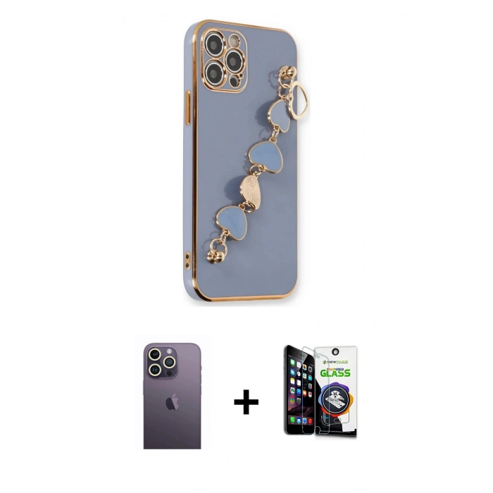 MARSİLYAN™- iPhone 12 Pro Max Kılıf Nova Işık Prime - Şeffaf Temperli Cam Ekran Koruyucu + Neon Fosforlu Kamera Lens - BZ