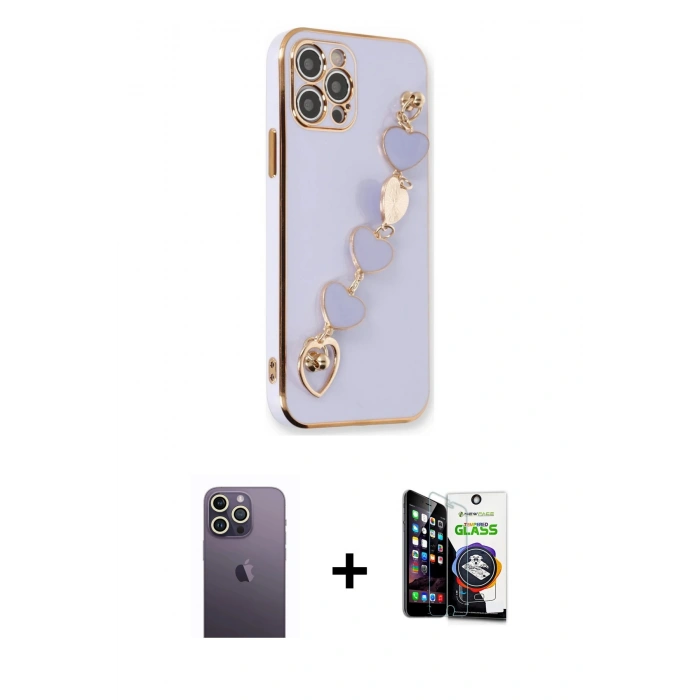 MARSİLYAN™- iPhone 12 Pro Max Kılıf Nova Işık Prime - Şeffaf Temperli Cam Ekran Koruyucu + Neon Fosforlu Kamera Lens - BZ