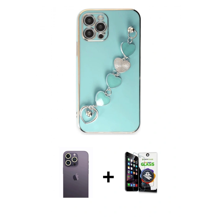 MARSİLYAN™- iPhone 12 Pro Max Kılıf Nova Işık Prime - Şeffaf Temperli Cam Ekran Koruyucu + Neon Fosforlu Kamera Lens - BZ