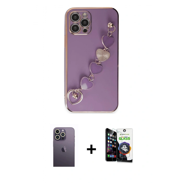 MARSİLYAN™- iPhone 12 Pro Max Kılıf Nova Işık Prime - Şeffaf Temperli Cam Ekran Koruyucu + Neon Fosforlu Kamera Lens - BZ