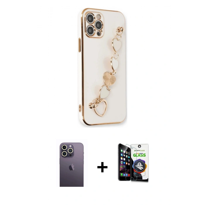 MARSİLYAN™- iPhone 12 Pro Max Kılıf Nova Işık Prime - Şeffaf Temperli Cam Ekran Koruyucu + Neon Fosforlu Kamera Lens - BZ