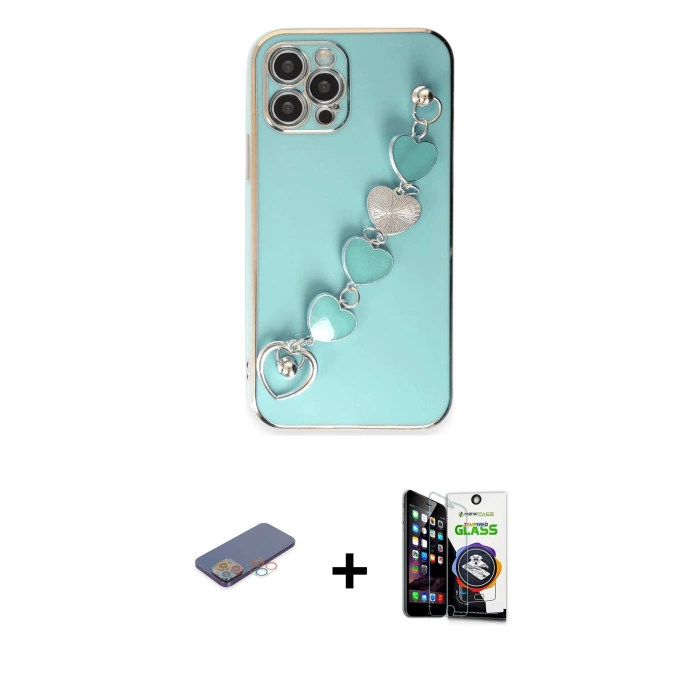 MARSİLYAN™- iPhone 12 Pro Max Kılıf Nova Işık Prime - Şeffaf Temperli Cam Ekran Koruyucu + Pembe Renkli Kamera Lens Koruma Cam