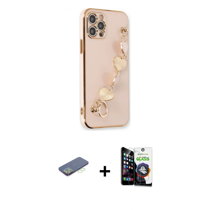 MARSİLYAN™- iPhone 12 Pro Max Kılıf Nova Işık Prime - Şeffaf Temperli Cam Ekran Koruyucu + Renkli Kamera Lens Koruma Cam - YL