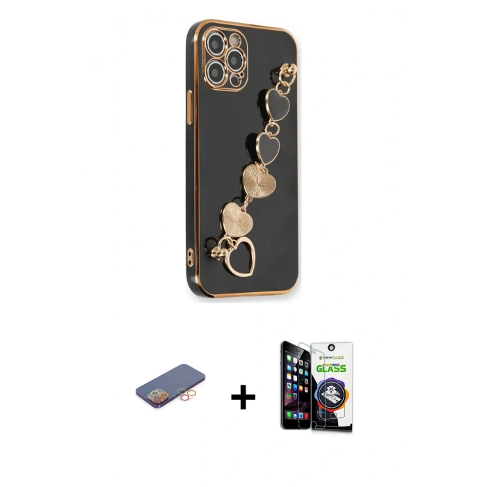 MARSİLYAN™- iPhone 12 Pro Max Kılıf Nova Işık Prime - Şeffaf Temperli Cam Ekran Koruyucu + Renkli Kamera Lens Koruma Cam - TU