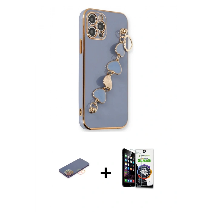 MARSİLYAN™- iPhone 12 Pro Max Kılıf Nova Işık Prime - Şeffaf Temperli Cam Ekran Koruyucu + Renkli Kamera Lens Koruma Cam - TU