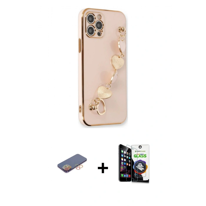 MARSİLYAN™- iPhone 12 Pro Max Kılıf Nova Işık Prime - Şeffaf Temperli Cam Ekran Koruyucu + Renkli Kamera Lens Koruma Cam - TU