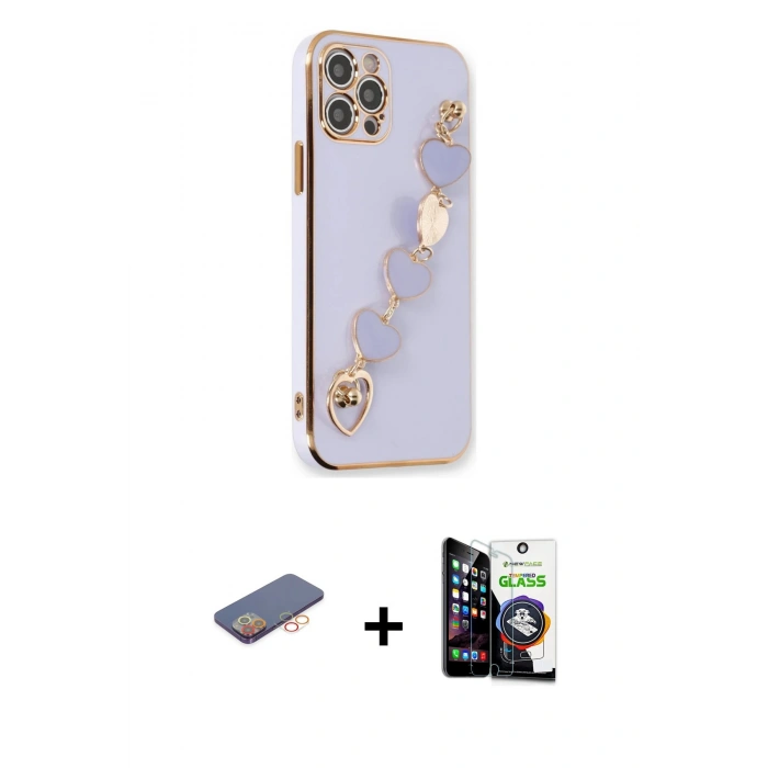 MARSİLYAN™- iPhone 12 Pro Max Kılıf Nova Işık Prime - Şeffaf Temperli Cam Ekran Koruyucu + Renkli Kamera Lens Koruma Cam - TU