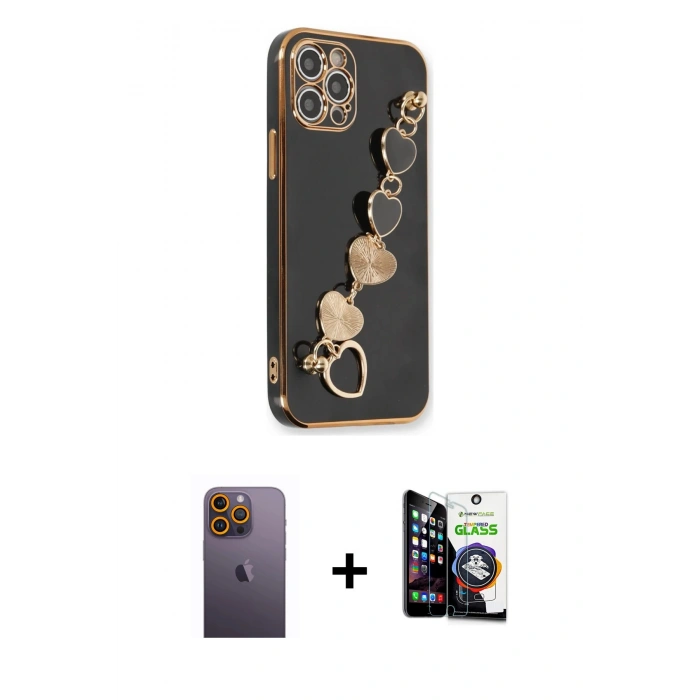 MARSİLYAN™- iPhone 12 Pro Max Kılıf Nova Işık Prime - Şeffaf Temperli Cam Ekran Koruyucu + Neon Fosforlu Kamera Lens - SI