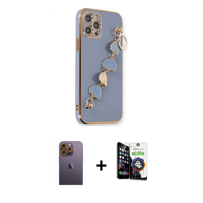 MARSİLYAN™- iPhone 12 Pro Max Kılıf Nova Işık Prime - Şeffaf Temperli Cam Ekran Koruyucu + Neon Fosforlu Kamera Lens - SI