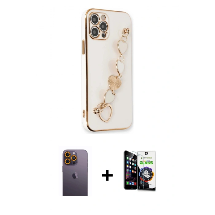 MARSİLYAN™- iPhone 12 Pro Max Kılıf Nova Işık Prime - Şeffaf Temperli Cam Ekran Koruyucu + Neon Fosforlu Kamera Lens - SI