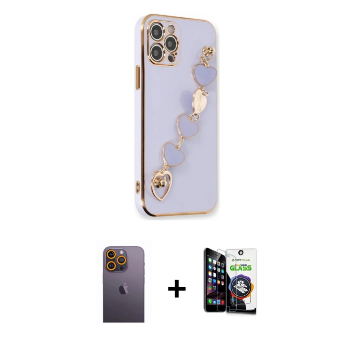 MARSİLYAN™- iPhone 12 Pro Max Kılıf Nova Işık Prime - Şeffaf Temperli Cam Ekran Koruyucu + Neon Fosforlu Kamera Lens - SI