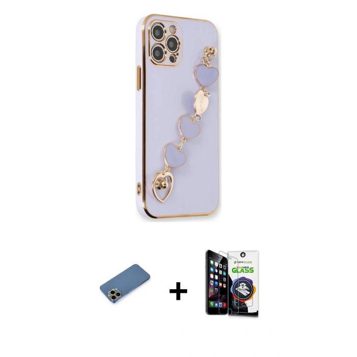 MARSİLYAN™- iPhone 12 Pro Max Kılıf Nova Işık Prime - Şeffaf Temperli Cam Ekran Koruyucu + Shine Kamera Lens Koruma Cam - GD