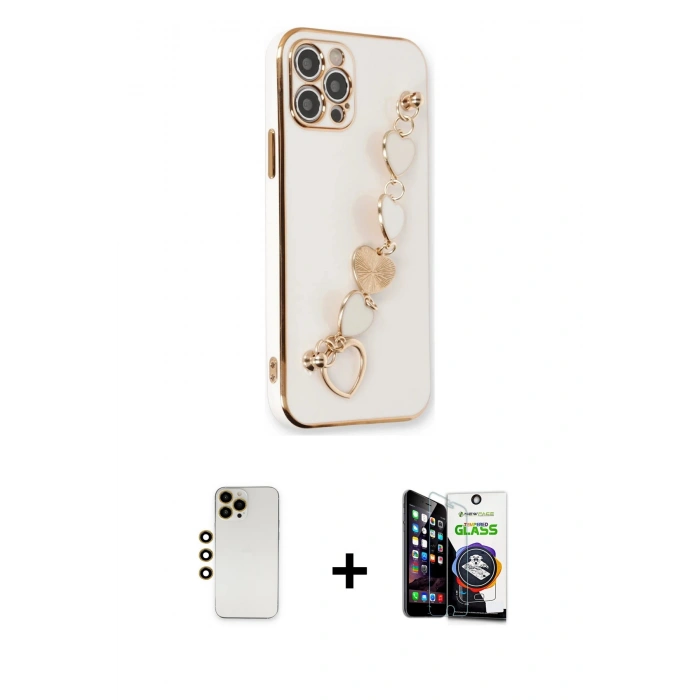 MARSİLYAN™- iPhone 12 Pro Max Kılıf Nova Işık Prime - Şeffaf Temperli Cam Ekran Koruyucu + Shine Kamera Lens - GD