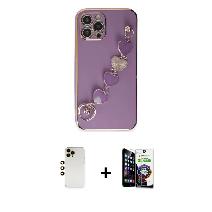 MARSİLYAN™- iPhone 12 Pro Max Kılıf Nova Işık Prime - Şeffaf Temperli Cam Ekran Koruyucu + Shine Kamera Lens - GD