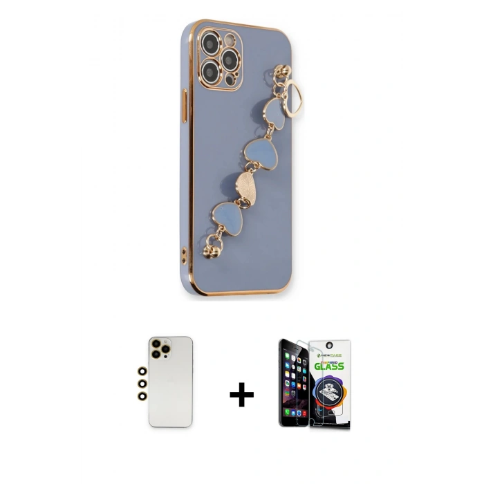 MARSİLYAN™- iPhone 12 Pro Max Kılıf Nova Işık Prime - Şeffaf Temperli Cam Ekran Koruyucu + Shine Kamera Lens - GD