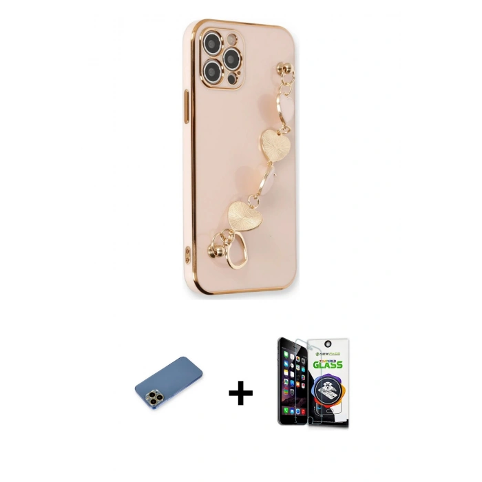 MARSİLYAN™- iPhone 12 Pro Max Kılıf Nova Işık Prime - Şeffaf Temperli Cam Ekran Koruyucu + Shine Kamera Lens Koruma Cam - GD