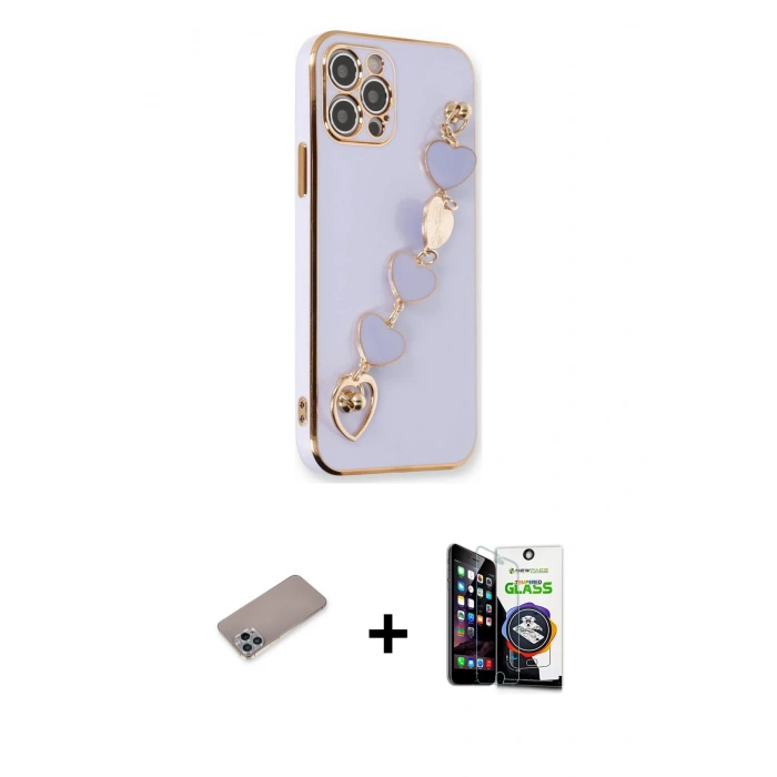 MARSİLYAN™- iPhone 12 Pro Max Kılıf Nova Işık Prime - Şeffaf Temperli Cam Ekran Koruyucu + Shine Kamera Lens Koruma Cam - SABE