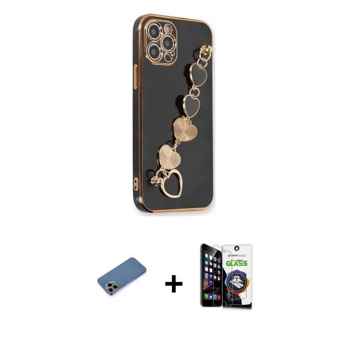 MARSİLYAN™- iPhone 12 Pro Max Kılıf Nova Işık Prime - Şeffaf Temperli Cam Ekran Koruyucu + Shine Kamera Lens Koruma Cam - GD