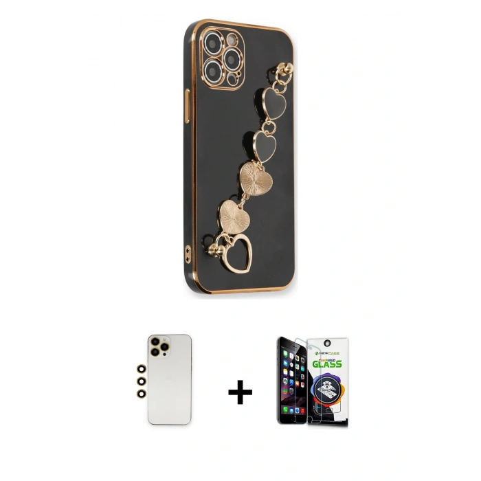 MARSİLYAN™- iPhone 12 Pro Max Kılıf Nova Işık Prime - Şeffaf Temperli Cam Ekran Koruyucu + Shine Kamera Lens - GD