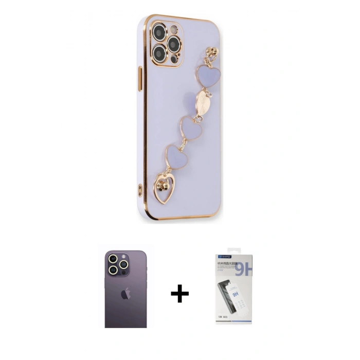 MARSİLYAN™- iPhone 12 Pro Max Kılıf Nova Işık Prime - Şeffaf Uv Polymer Nano Ekran Koruyucu + Neon Fosforlu Kamera Lens - BZ