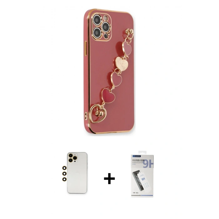 MARSİLYAN™- iPhone 12 Pro Max Kılıf Nova Işık Prime - Şeffaf Uv Polymer Nano Ekran Koruyucu + Gold Shine Kamera Lens