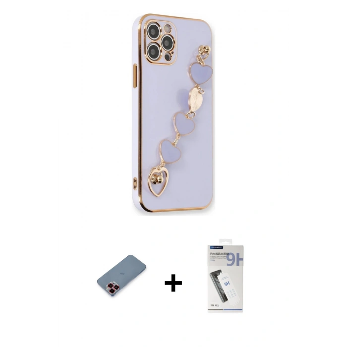 MARSİLYAN™- iPhone 12 Pro Max Kılıf Nova Işık Prime - Şeffaf Uv Polymer Nano Ekran Koruyucu + Metal Kamera Lens Koruma Cam - KI