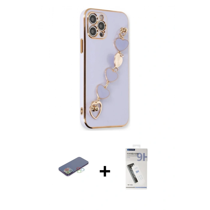 MARSİLYAN™- iPhone 12 Pro Max Kılıf Nova Işık Prime - Şeffaf Uv Polymer Nano Ekran Koruyucu + Mavi Renkli Kamera Lens Koruma Cam