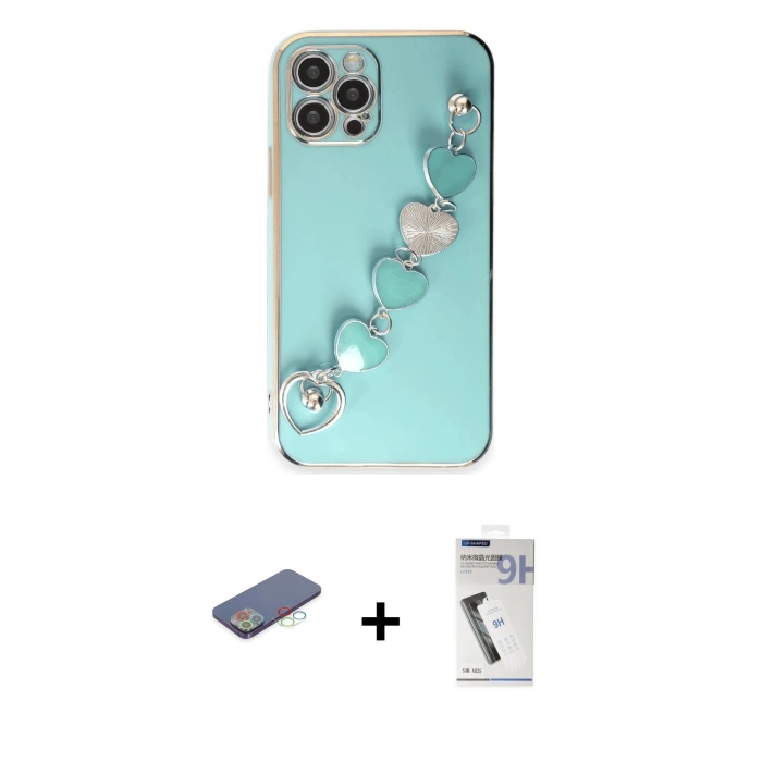 MARSİLYAN™- iPhone 12 Pro Max Kılıf Nova Işık Prime - Şeffaf Uv Polymer Nano Ekran Koruyucu + Mavi Renkli Kamera Lens Koruma Cam