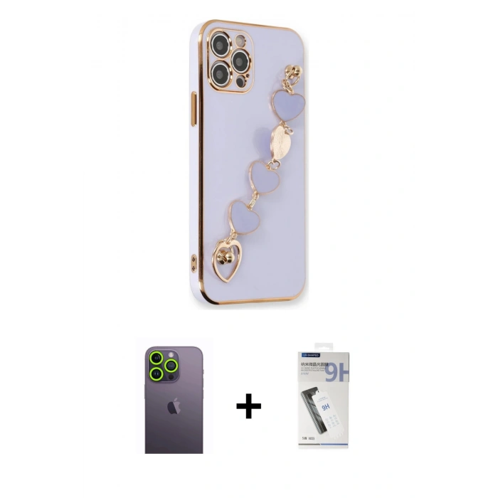 MARSİLYAN™- iPhone 12 Pro Max Kılıf Nova Işık Prime - Şeffaf Uv Polymer Nano Ekran Koruyucu + Neon Fosforlu Kamera Lens - YL