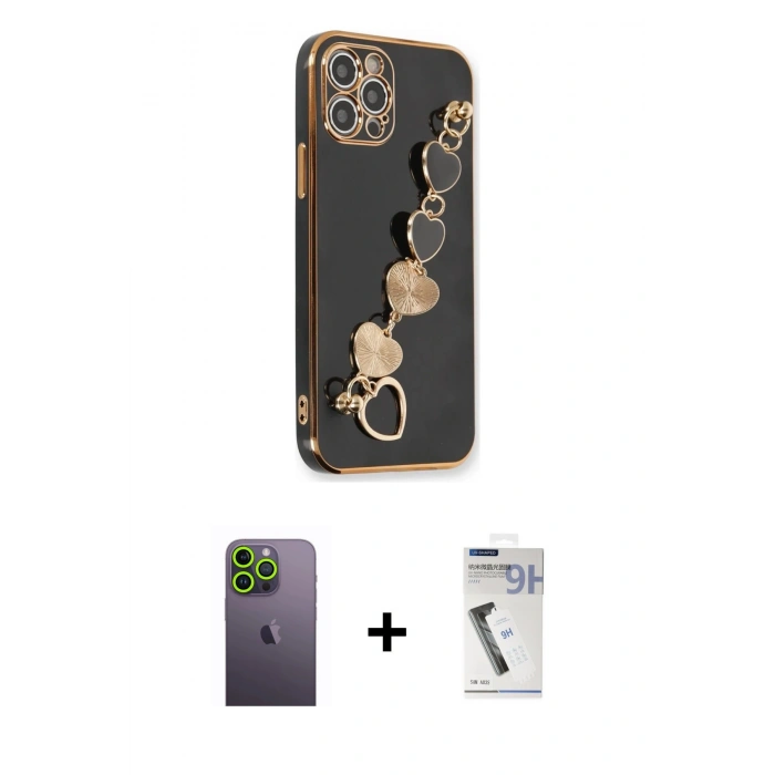 MARSİLYAN™- iPhone 12 Pro Max Kılıf Nova Işık Prime - Şeffaf Uv Polymer Nano Ekran Koruyucu + Neon Fosforlu Kamera Lens - YL