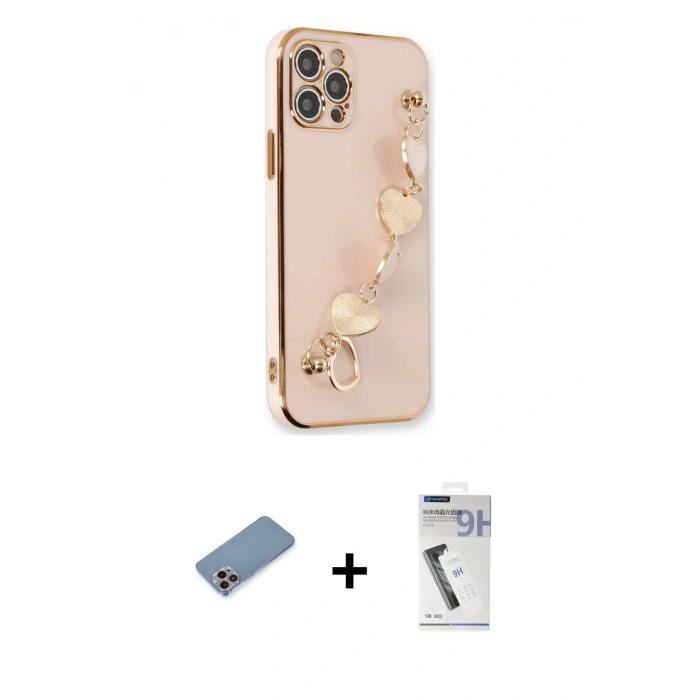 MARSİLYAN™- iPhone 12 Pro Max Kılıf Nova Işık Prime - Şeffaf Uv Polymer Nano Ekran Koruyucu + Shine Kamera Lens Koruma Cam - PE