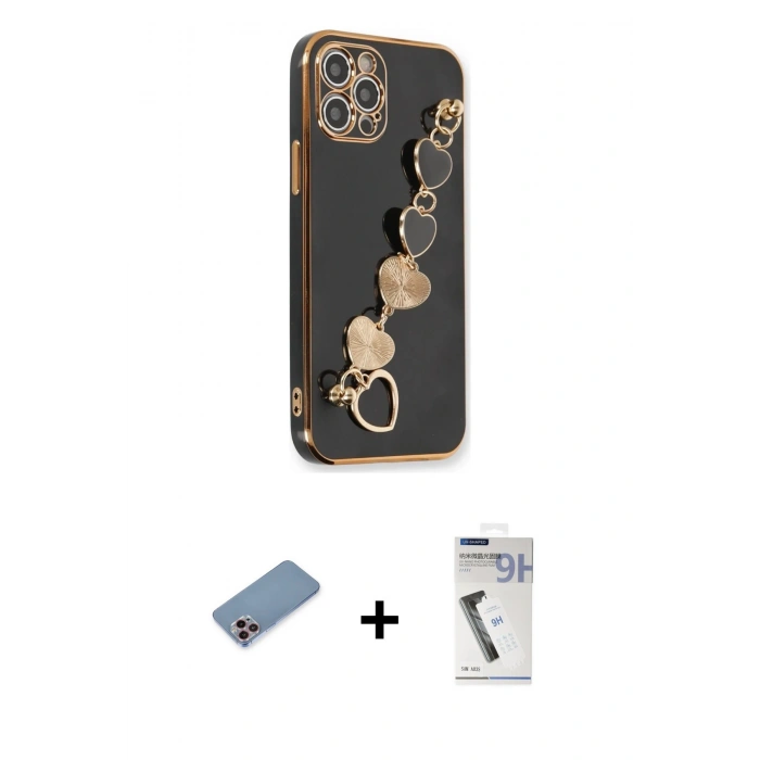 MARSİLYAN™- iPhone 12 Pro Max Kılıf Nova Işık Prime - Şeffaf Uv Polymer Nano Ekran Koruyucu + Shine Kamera Lens Koruma Cam - PE