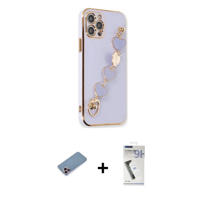 MARSİLYAN™- iPhone 12 Pro Max Kılıf Nova Işık Prime - Şeffaf Uv Polymer Nano Ekran Koruyucu + Shine Kamera Lens Koruma Cam - PE