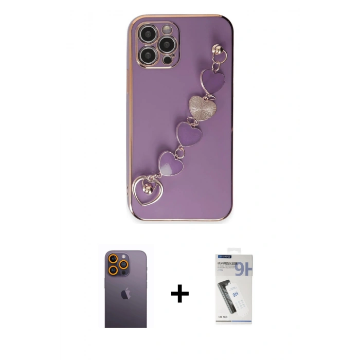MARSİLYAN™- iPhone 12 Pro Max Kılıf Nova Işık Prime - Şeffaf Uv Polymer Nano Ekran Koruyucu + Sarı Neon Fosforlu Kamera Lens
