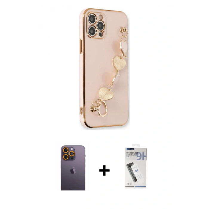 MARSİLYAN™- iPhone 12 Pro Max Kılıf Nova Işık Prime - Şeffaf Uv Polymer Nano Ekran Koruyucu + Sarı Neon Fosforlu Kamera Lens