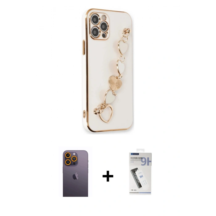 MARSİLYAN™- iPhone 12 Pro Max Kılıf Nova Işık Prime - Şeffaf Uv Polymer Nano Ekran Koruyucu + Sarı Neon Fosforlu Kamera Lens