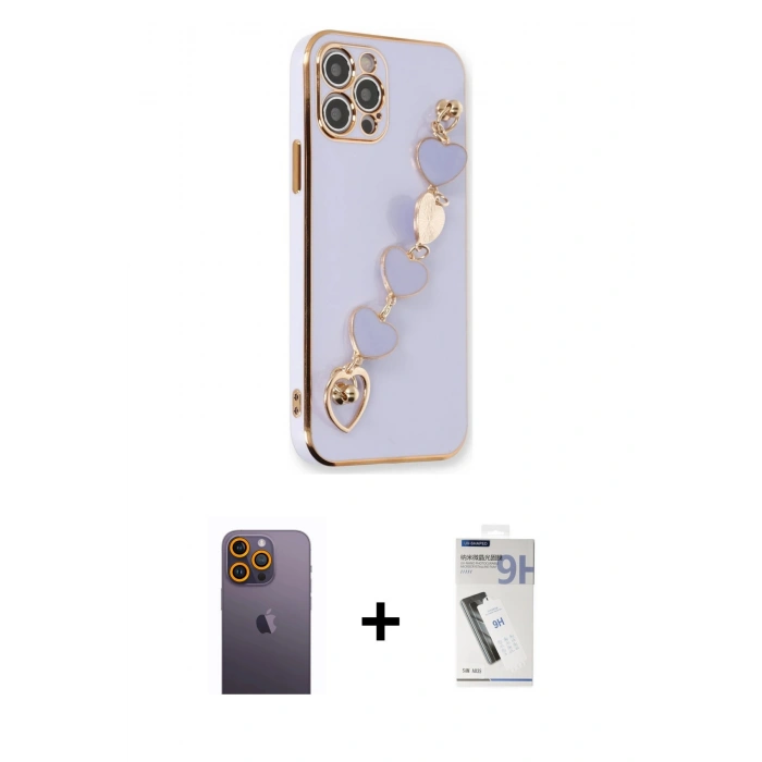 MARSİLYAN™- iPhone 12 Pro Max Kılıf Nova Işık Prime - Şeffaf Uv Polymer Nano Ekran Koruyucu + Sarı Neon Fosforlu Kamera Lens