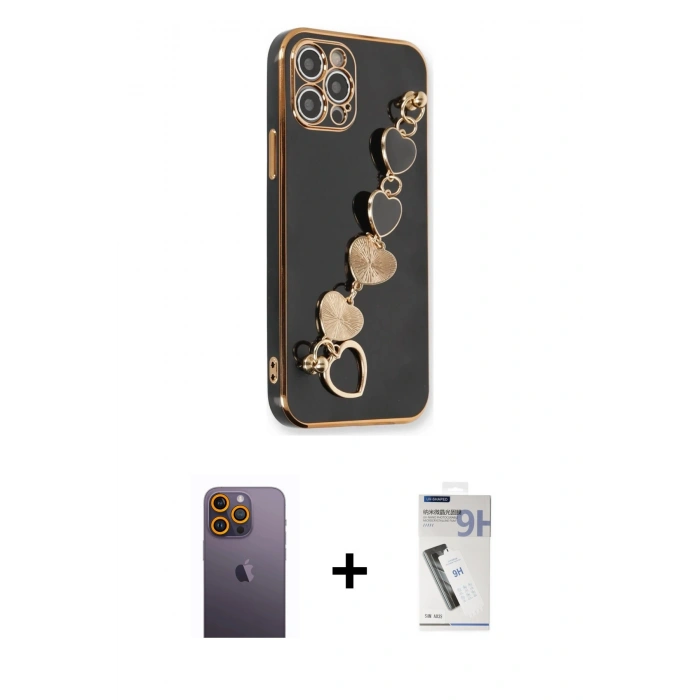 MARSİLYAN™- iPhone 12 Pro Max Kılıf Nova Işık Prime - Şeffaf Uv Polymer Nano Ekran Koruyucu + Sarı Neon Fosforlu Kamera Lens