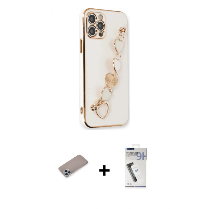 MARSİLYAN™- iPhone 12 Pro Max Kılıf Nova Işık Prime - Şeffaf Uv Polymer Nano Ekran Koruyucu + Shine Kamera Lens Koruma Cam - SABE