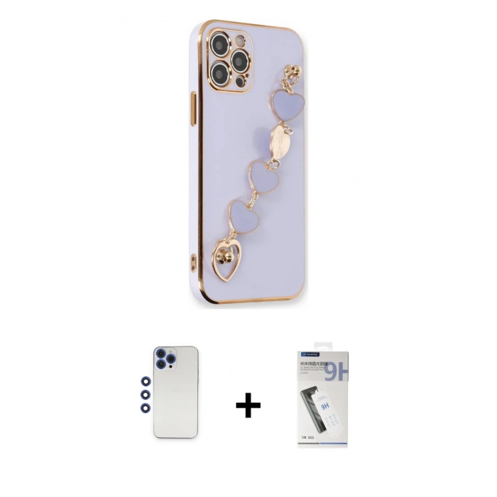 MARSİLYAN™- iPhone 12 Pro Max Kılıf Nova Işık Prime - Şeffaf Uv Polymer Nano Ekran Koruyucu + Shine Kamera Lens - LT